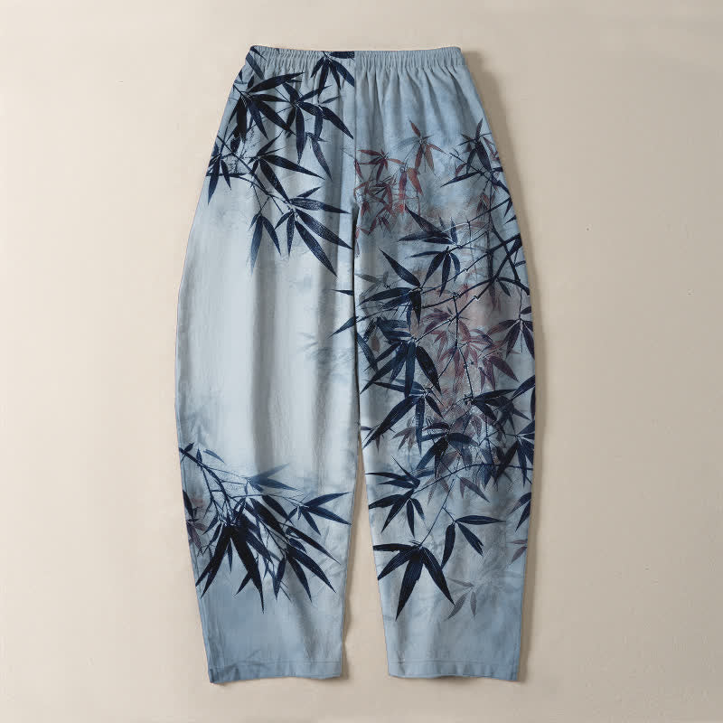 Buddha Stones Herrenhose aus reiner Baumwolle mit Bambusblattmuster, Kordelzug und Taschen - image 10