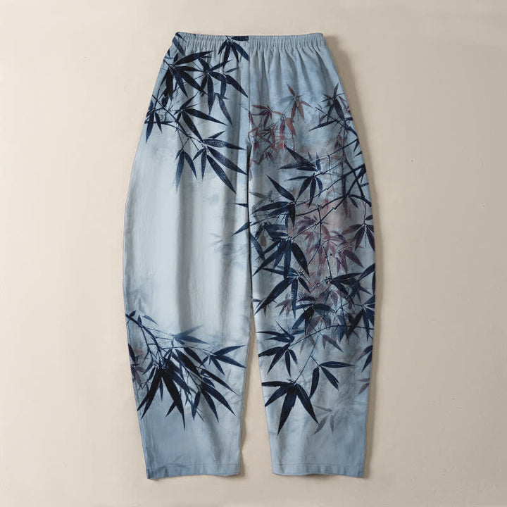 Buddha Stones Herrenhose aus reiner Baumwolle mit Bambusblattmuster, Kordelzug und Taschen - image 10