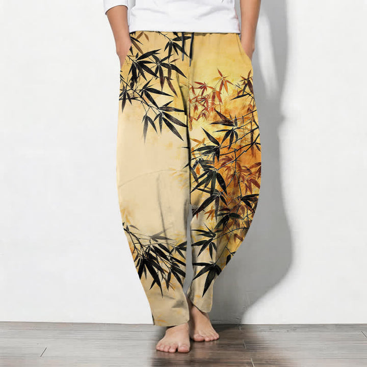 Buddha Stones Herrenhose aus reiner Baumwolle mit Bambusblattmuster, Kordelzug und Taschen - Gold - US/ UK/AU50, EU60 (5XL) - image 11