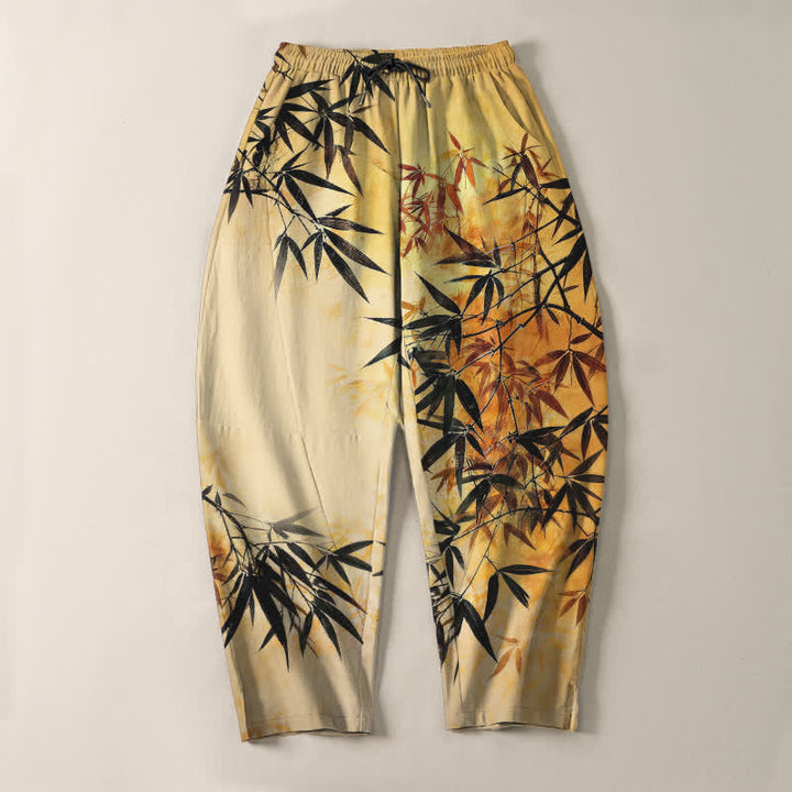 Buddha Stones Herrenhose aus reiner Baumwolle mit Bambusblattmuster, Kordelzug und Taschen - image 13