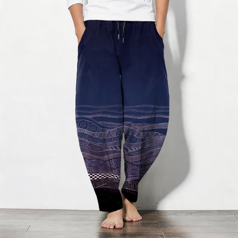 Buddha Stones Herrenhose aus reiner Baumwolle mit Tribal-Wellenmuster, Kordelzug, schmal zulaufendem Schnitt und Taschen - Marine - US/ UK/AU50, EU60 (5XL) - image 7