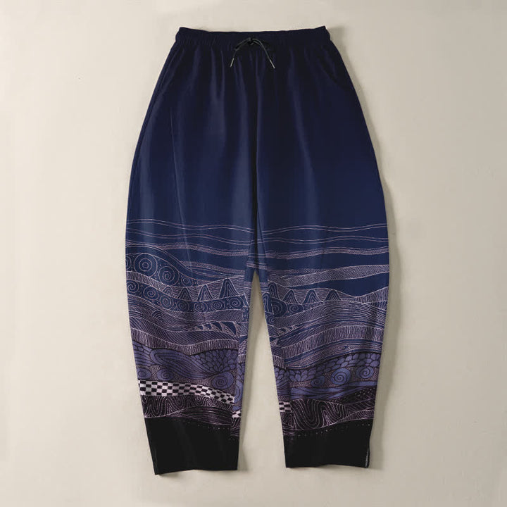 Buddha Stones Herrenhose aus reiner Baumwolle mit Tribal-Wellenmuster, Kordelzug, schmal zulaufendem Schnitt und Taschen - image 9