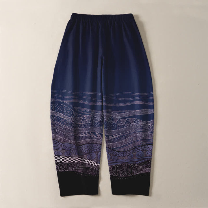 Buddha Stones Herrenhose aus reiner Baumwolle mit Tribal-Wellenmuster, Kordelzug, schmal zulaufendem Schnitt und Taschen - image 10