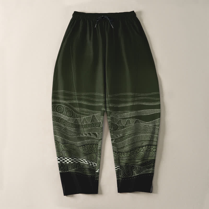 Buddha Stones Herrenhose aus reiner Baumwolle mit Tribal-Wellenmuster, Kordelzug, schmal zulaufendem Schnitt und Taschen - image 13
