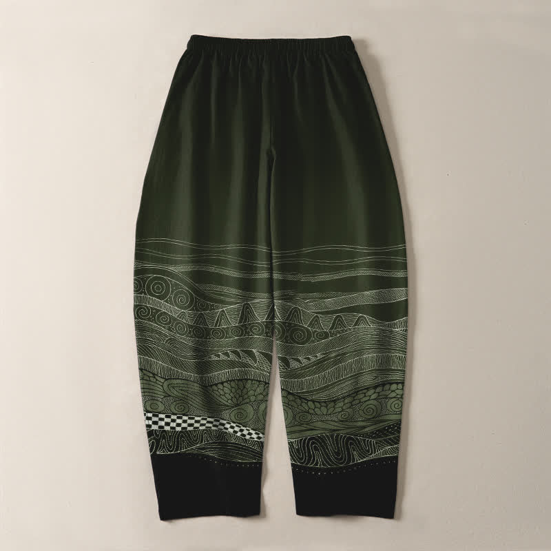 Buddha Stones Herrenhose aus reiner Baumwolle mit Tribal-Wellenmuster, Kordelzug, schmal zulaufendem Schnitt und Taschen - image 14