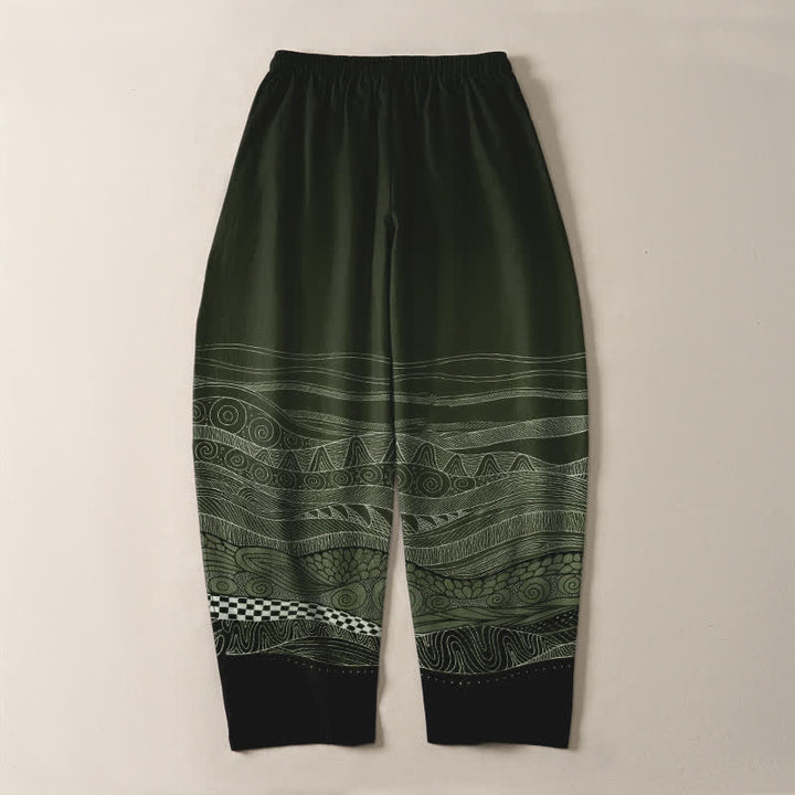 Buddha Stones Herrenhose aus reiner Baumwolle mit Tribal-Wellenmuster, Kordelzug, schmal zulaufendem Schnitt und Taschen - image 14