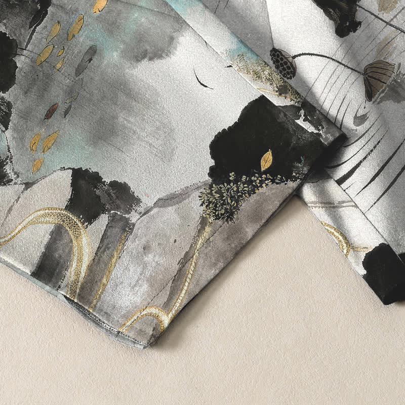 Buddha Stones Herrenhose aus reiner Baumwolle mit Bambus-Landschaftsmuster, Kordelzug und Taschen - image 5