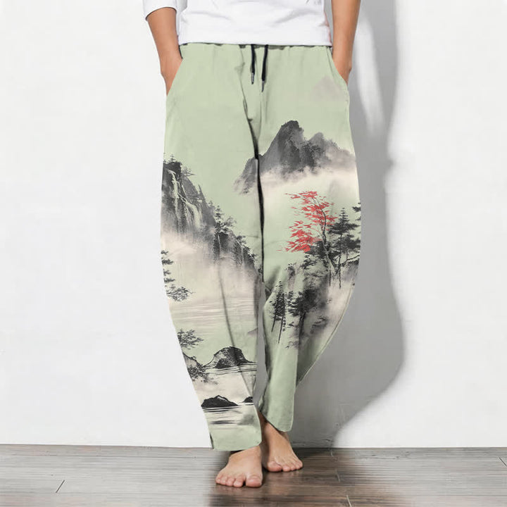 Buddha Stones Herrenhose aus reiner Baumwolle mit Berglandschaftsmuster, Kordelzug und Taschen - Hellgrün - US/ UK/AU50, EU60 (5XL) - image 7