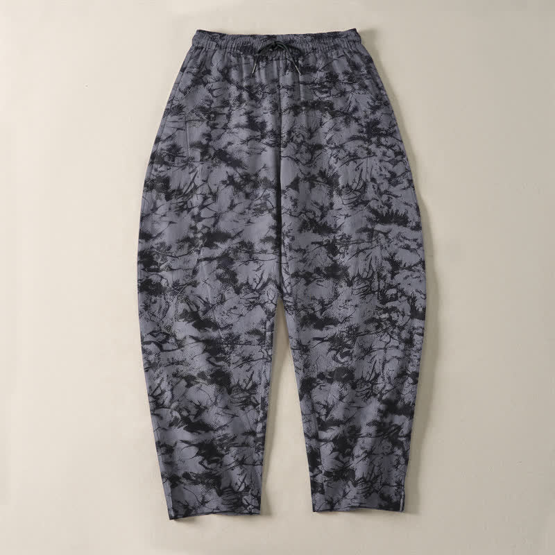 Buddha Stones Herrenhose aus reiner Baumwolle mit dunklem Marmor-Camouflage-Muster, Kordelzug, schmal zulaufendem Bein und Taschen - image 2