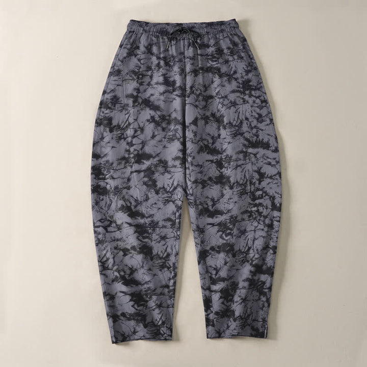 Buddha Stones Herrenhose aus reiner Baumwolle mit dunklem Marmor-Camouflage-Muster, Kordelzug, schmal zulaufendem Bein und Taschen - image 2