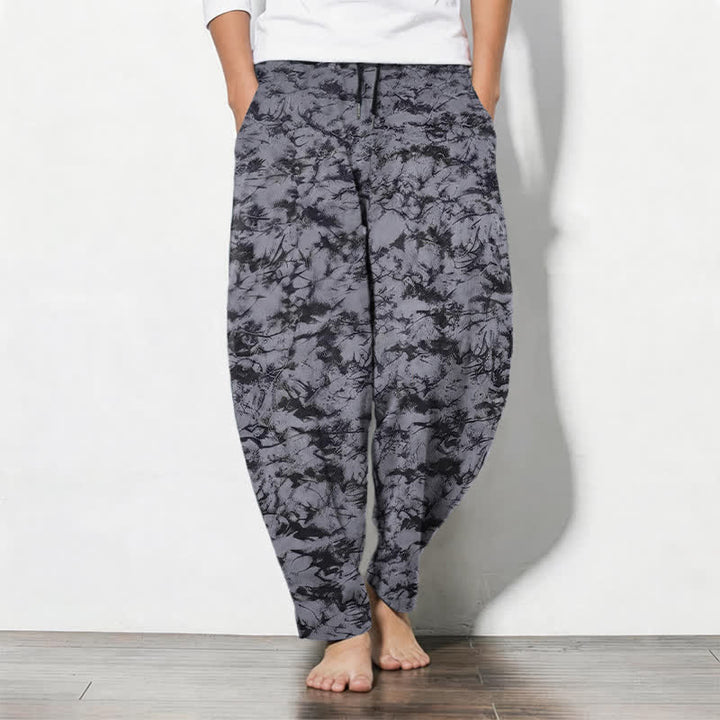 Buddha Stones Herrenhose aus reiner Baumwolle mit dunklem Marmor-Camouflage-Muster, Kordelzug, schmal zulaufendem Bein und Taschen - Grau - US/ UK/AU50, EU60 (5XL) - image 0