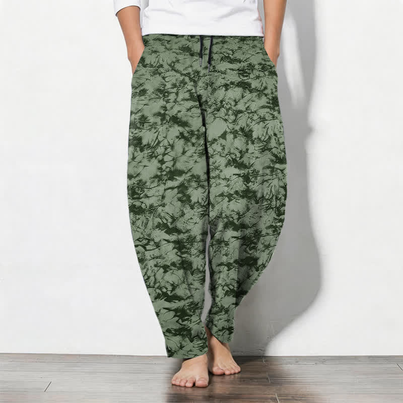 Buddha Stones Herrenhose aus reiner Baumwolle mit dunklem Marmor-Camouflage-Muster, Kordelzug, schmal zulaufendem Bein und Taschen - Olivgrün - US/ UK/AU50, EU60 (5XL) - image 7