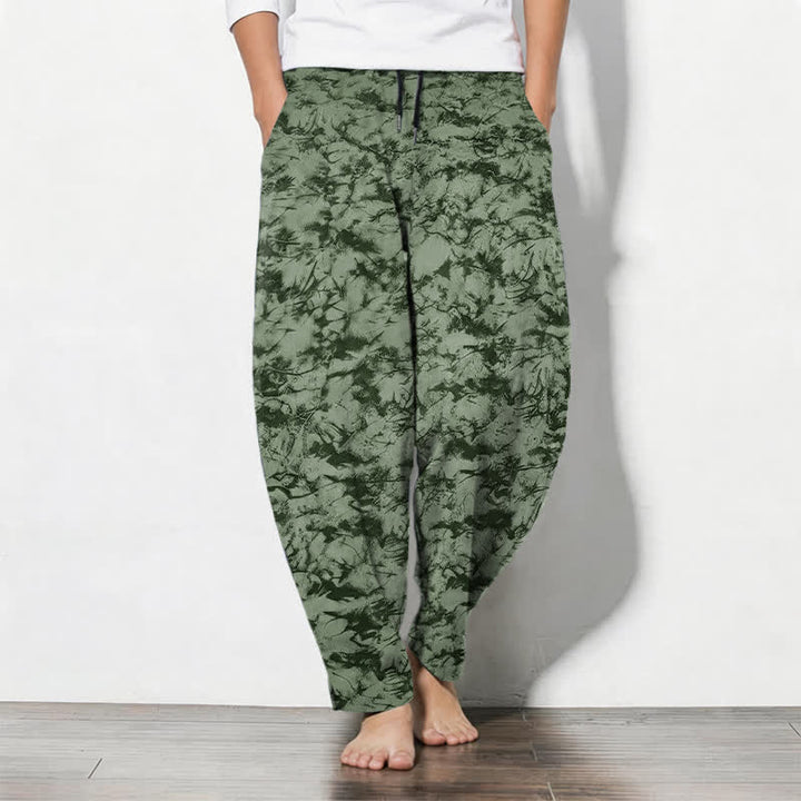 Buddha Stones Herrenhose aus reiner Baumwolle mit dunklem Marmor-Camouflage-Muster, Kordelzug, schmal zulaufendem Bein und Taschen - Olivgrün - US/ UK/AU50, EU60 (5XL) - image 7