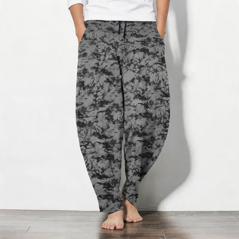 Buddha Stones Herrenhose aus reiner Baumwolle mit dunklem Marmor-Camouflage-Muster, Kordelzug, schmal zulaufendem Bein und Taschen - Schwarz - US/ UK/AU50, EU60 (5XL) - image 11