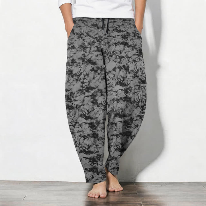 Buddha Stones Herrenhose aus reiner Baumwolle mit dunklem Marmor-Camouflage-Muster, Kordelzug, schmal zulaufendem Bein und Taschen - Schwarz - US/ UK/AU50, EU60 (5XL) - image 11