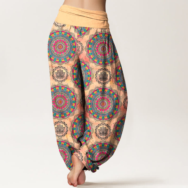 Buddha Stones Baumwoll-Haremshose mit Boho-Mandala-Muster und elastischem Bund für Damen - image 10