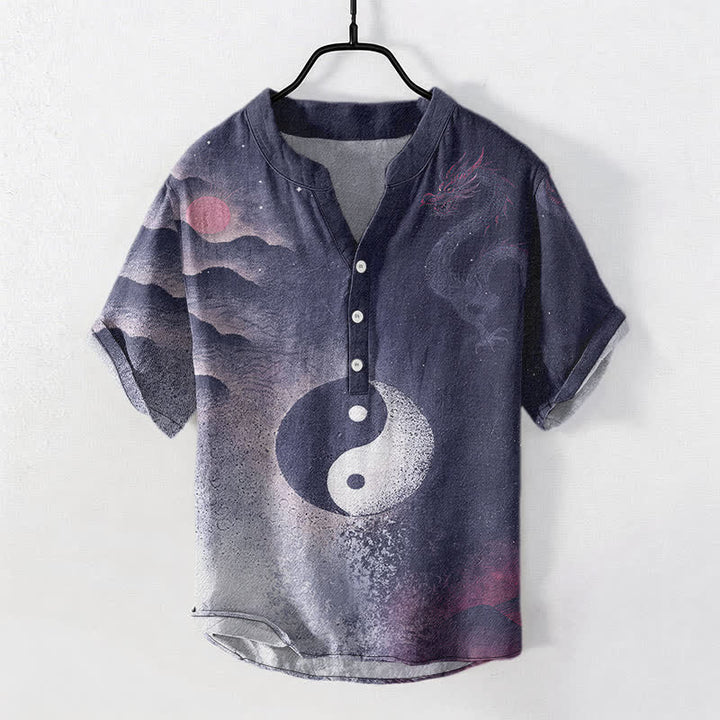 Buddha Stones Kurzarmhemd aus Baumwolle mit Yin-Yang-Wolkenmuster, halbknöpfig, Herrenhemd, Kurzarm, halbknöpfig - Mitternachtsblau - US/ UK/AU50, EU60 (5XL) - image 5