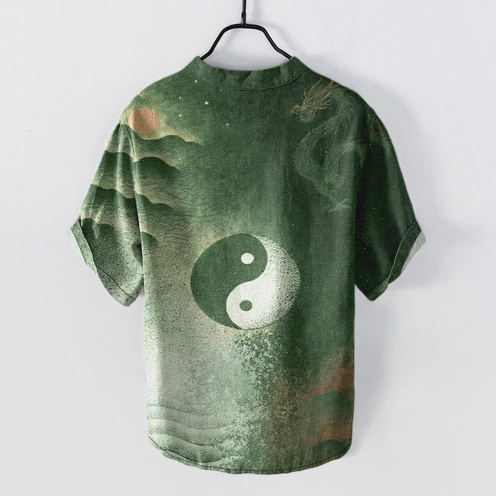 Buddha Stones Kurzarmhemd aus Baumwolle mit Yin-Yang-Wolkenmuster, halbknöpfig, Herrenhemd, Kurzarm, halbknöpfig - image 8