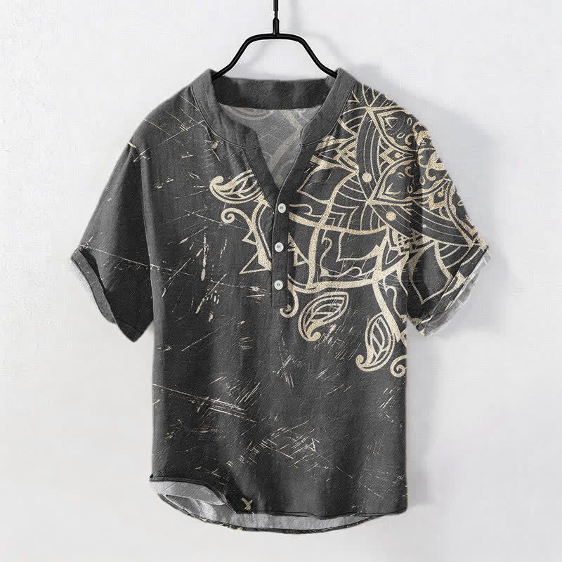 Buddha Stones Baumwollhemd im Vintage-Stil mit Mandala-Blumenmuster, Kurzarm, halbe Knopfleiste, Herrenhemd - DimGray - US/ UK/AU50, EU60 (5XL) - image 5