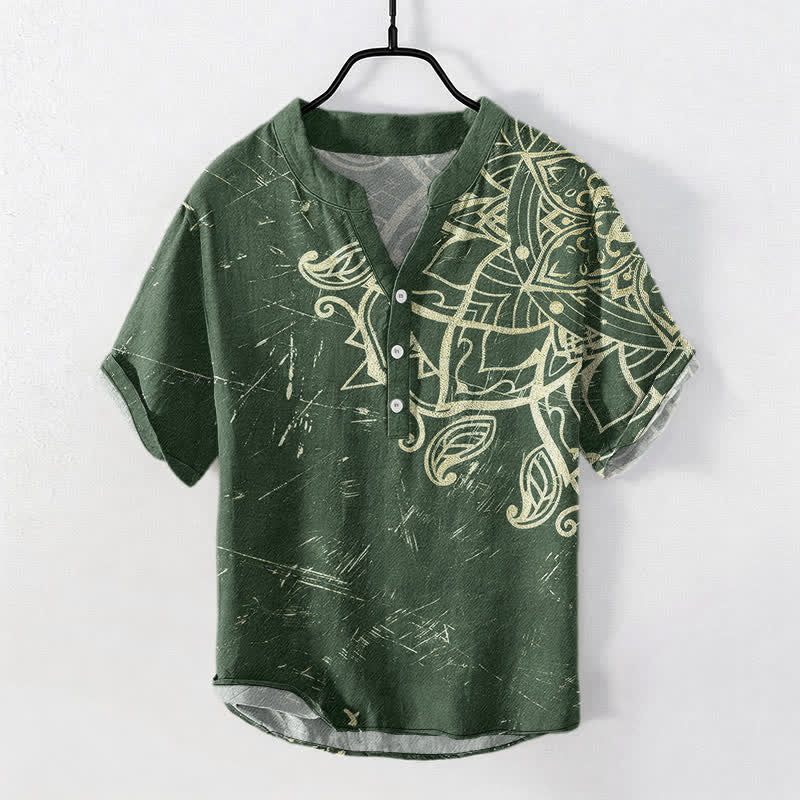 Buddha Stones Baumwollhemd im Vintage-Stil mit Mandala-Blumenmuster, Kurzarm, halbe Knopfleiste, Herrenhemd - Waldgrün - US/ UK/AU50, EU60 (5XL) - image 7