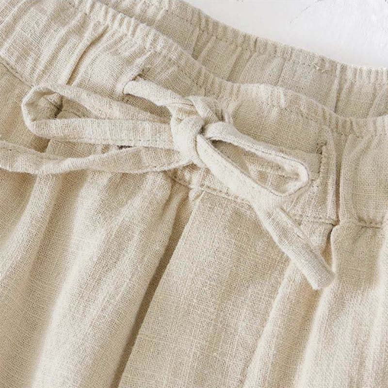 Buddha Stones Sommer-Shorts für Herren aus Ramie-Leinen-Baumwolle, einfarbig, mit Kordelzug und elastischem Bund, mit Taschen - image 1
