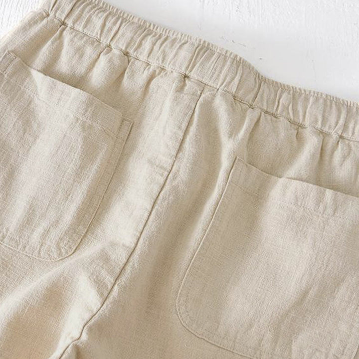 Buddha Stones Sommer-Shorts für Herren aus Ramie-Leinen-Baumwolle, einfarbig, mit Kordelzug und elastischem Bund, mit Taschen - image 2