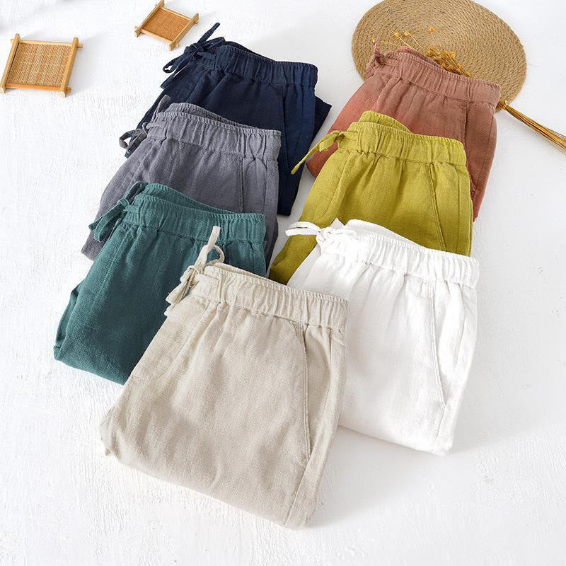 Buddha Stones Sommer-Shorts für Herren aus Ramie-Leinen-Baumwolle, einfarbig, mit Kordelzug und elastischem Bund, mit Taschen - image 40