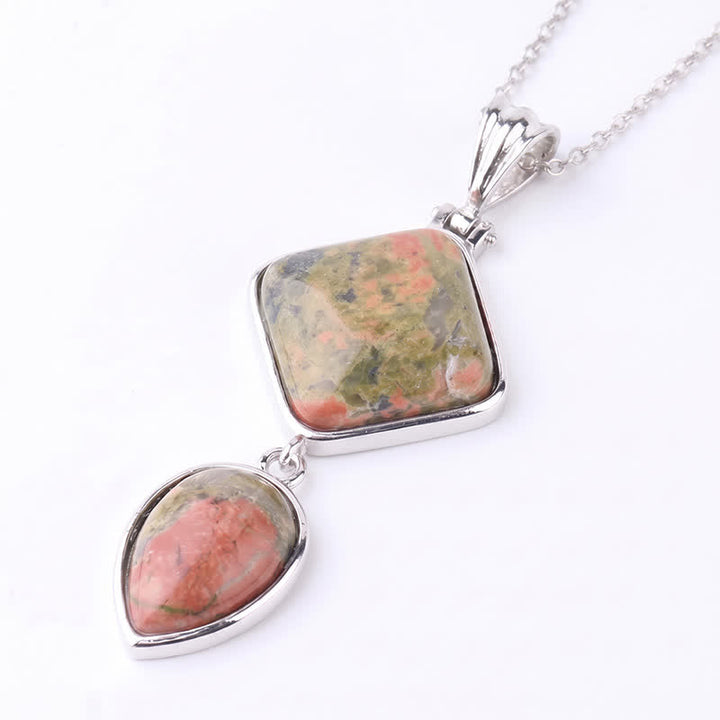 Buddha Stones Halskette mit Opal-Doppelanhänger aus Naturstein - Unakit - image 34