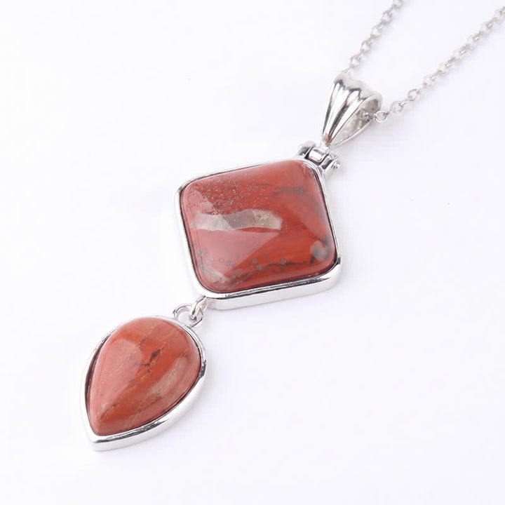 Buddha Stones Halskette mit Opal-Doppelanhänger aus Naturstein - Roter Jaspis - image 20