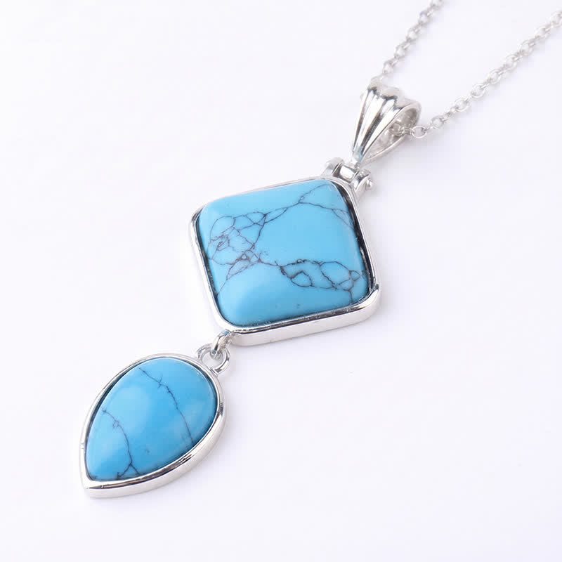 Buddha Stones Halskette mit Opal-Doppelanhänger aus Naturstein - Blauer Türkis - image 36