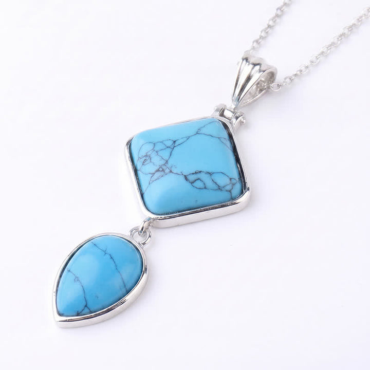 Buddha Stones Halskette mit Opal-Doppelanhänger aus Naturstein - Blauer Türkis - image 36