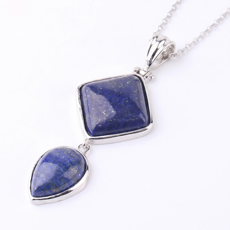 Buddha Stones Halskette mit Opal-Doppelanhänger aus Naturstein - Lapislazuli - image 18