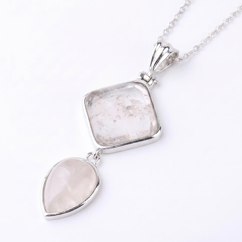 Buddha Stones Halskette mit Opal-Doppelanhänger aus Naturstein - Klarer Quarz - image 28