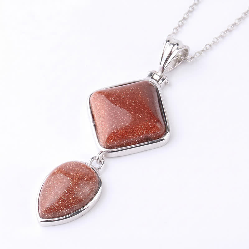 Buddha Stones Halskette mit Opal-Doppelanhänger aus Naturstein - Goldstone - image 16