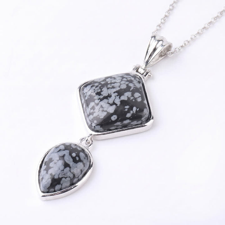 Buddha Stones Halskette mit Opal-Doppelanhänger aus Naturstein - Schneeflockenobsidian - image 24