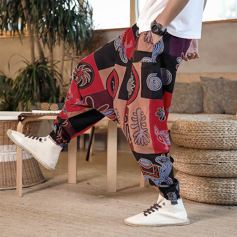 Herren-Haremshose mit Taschen , Buddha Stones -Gitterblumenmuster - image 4