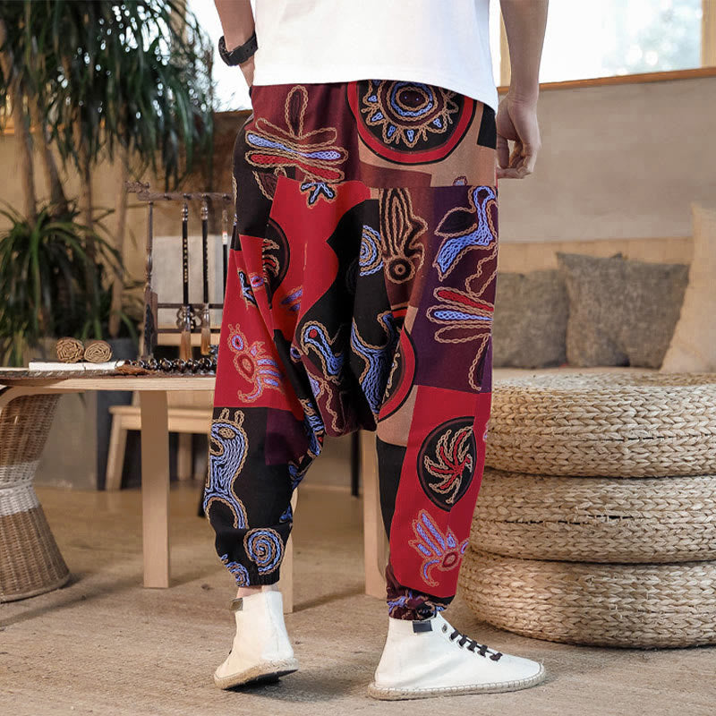Herren-Haremshose mit Taschen , Buddha Stones -Gitterblumenmuster - image 7