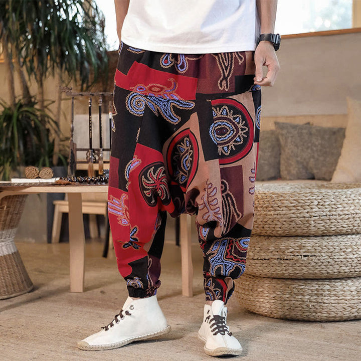 Herren-Haremshose mit Taschen , Buddha Stones -Gitterblumenmuster - image 1