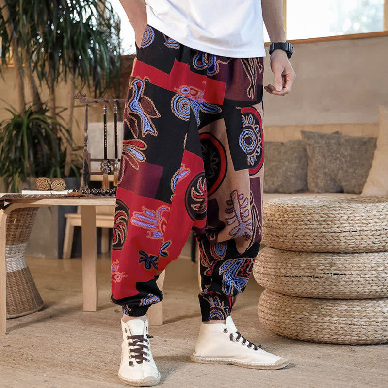 Herren-Haremshose aus Baumwolle mit Buddha Stones -Gitterblumenmuster und Taschen - image 5