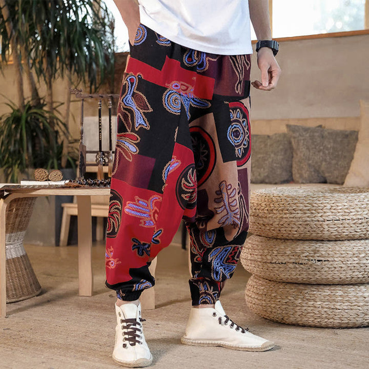 Herren-Haremshose aus Baumwolle mit Buddha Stones -Gitterblumenmuster und Taschen - image 5
