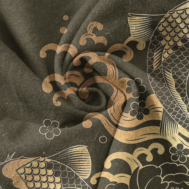 Buddha Stones Herrenhemd aus Baumwolle mit Koi-Fisch- und Pfingstrosenmuster, Kurzarm, halbe Knopfleiste - image 4