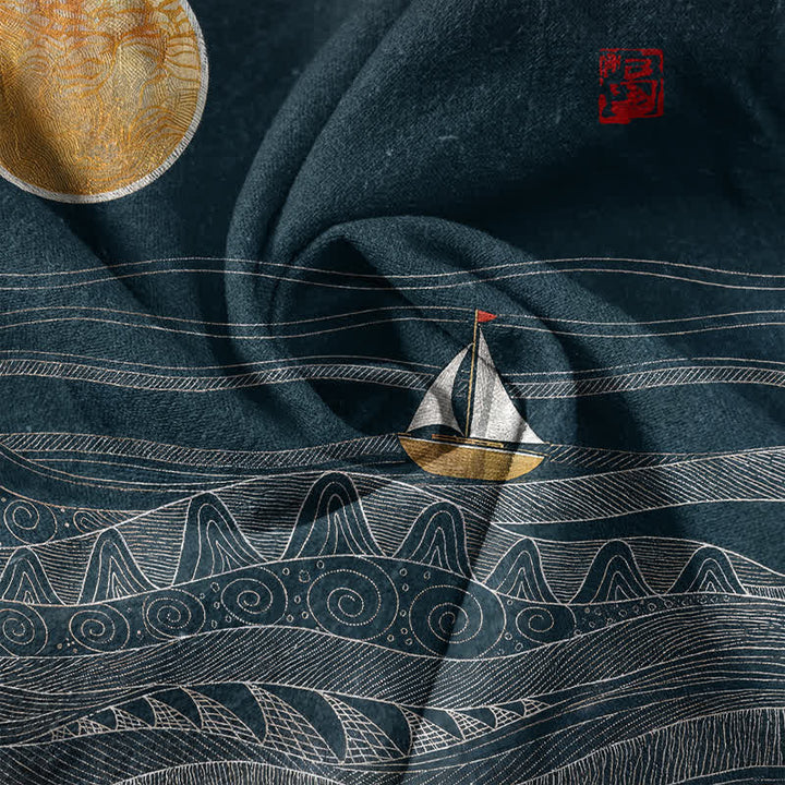 Buddha Stones Kurzarmhemd aus Baumwolle mit Segelbootmuster und halber Knopfleiste, Herren, Kurzarm, Baumwolle, Kurzarm, mit halbem Knopfverschluss - image 4