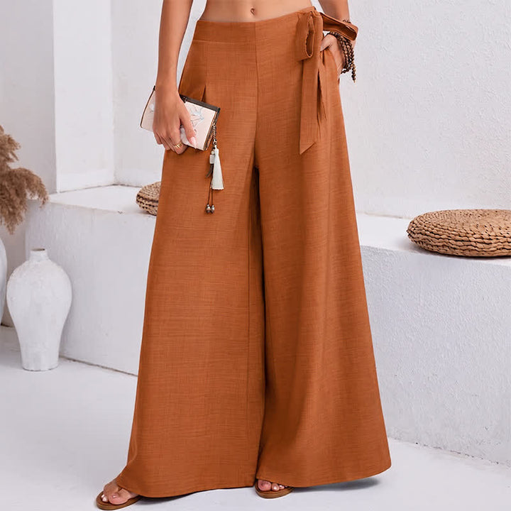 Buddha Stones Lässige, schlichte Damen-Hose im Retro-Stil mit Kordelzug, weitem Bein und Taschen für den Frühling - image 15