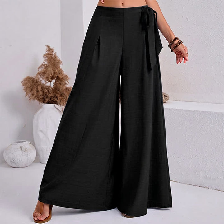 Buddha Stones Lässige, schlichte Damen-Hose im Retro-Stil mit Kordelzug, weitem Bein und Taschen für den Frühling - Schwarz - US14, UK/AU18, EU46 (2XL) - image 0