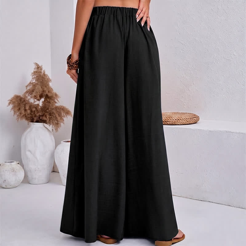 Buddha Stones Lässige, schlichte Damen-Hose im Retro-Stil mit Kordelzug, weitem Bein und Taschen für den Frühling - image 3