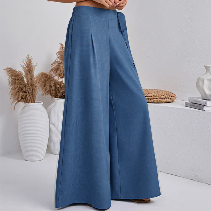 Buddha Stones Lässige, schlichte Damen-Hose im Retro-Stil mit Kordelzug, weitem Bein und Taschen für den Frühling - image 6