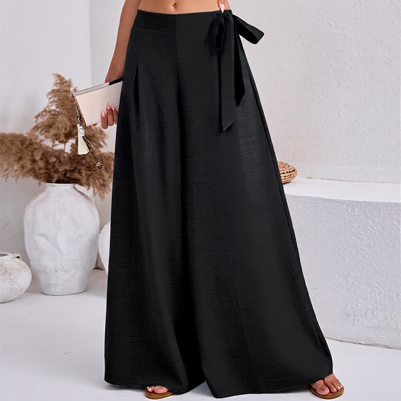 Buddha Stones Lässige, schlichte Damen-Hose im Retro-Stil mit Kordelzug, weitem Bein und Taschen für den Frühling - image 2