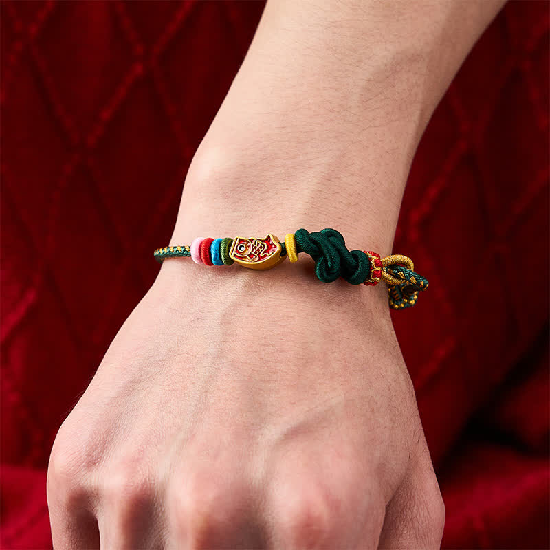 Buddha Stones Handgewebtes, farbenfrohes grünes Koi-Fisch-Schutzseil-Armband - image 4