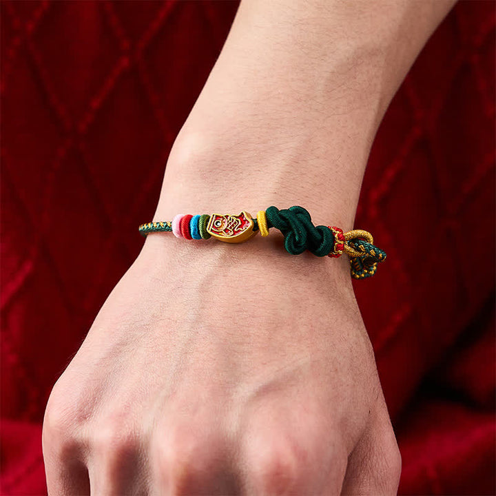 Buddha Stones Handgewebtes, farbenfrohes grünes Koi-Fisch-Schutzseil-Armband - image 4