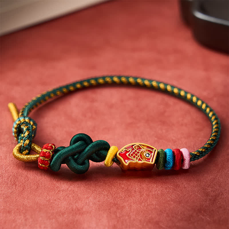 Buddha Stones Handgewebtes, farbenfrohes grünes Koi-Fisch-Schutzseil-Armband - image 2